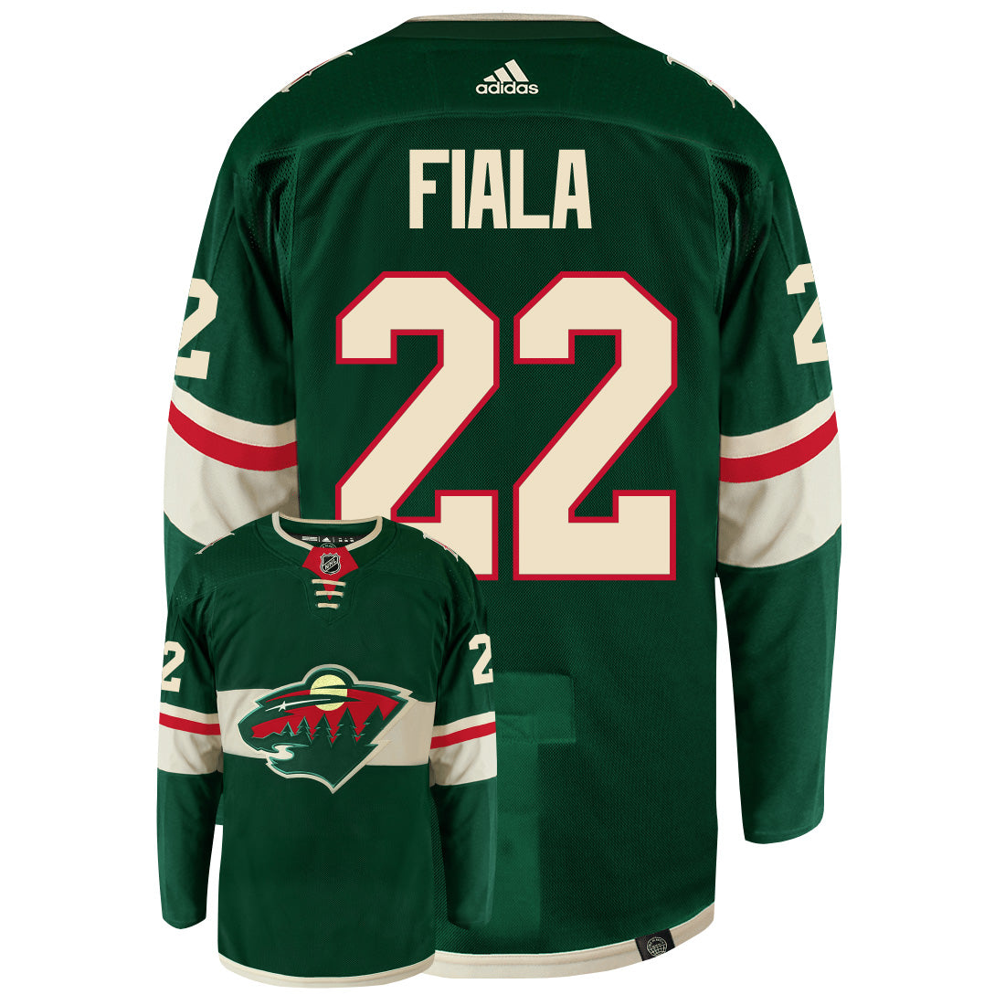 Kevin Fiala Minnesota Wild Adidas Primegreen Authentic NHL Hockey Jersey - Back/Front View