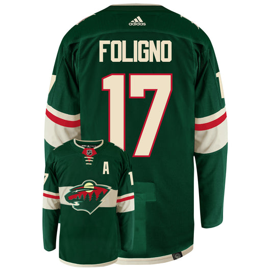 Marcus Foligno Minnesota Wild Adidas Primegreen Authentic NHL Hockey Jersey - Back/Front View