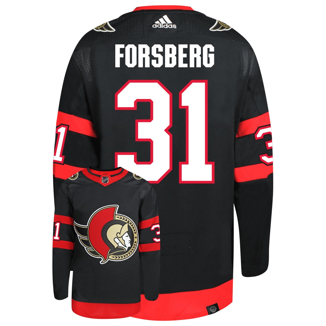 Anton Forsberg Ottawa Senators Adidas Primegreen Authentic NHL Hockey Jersey