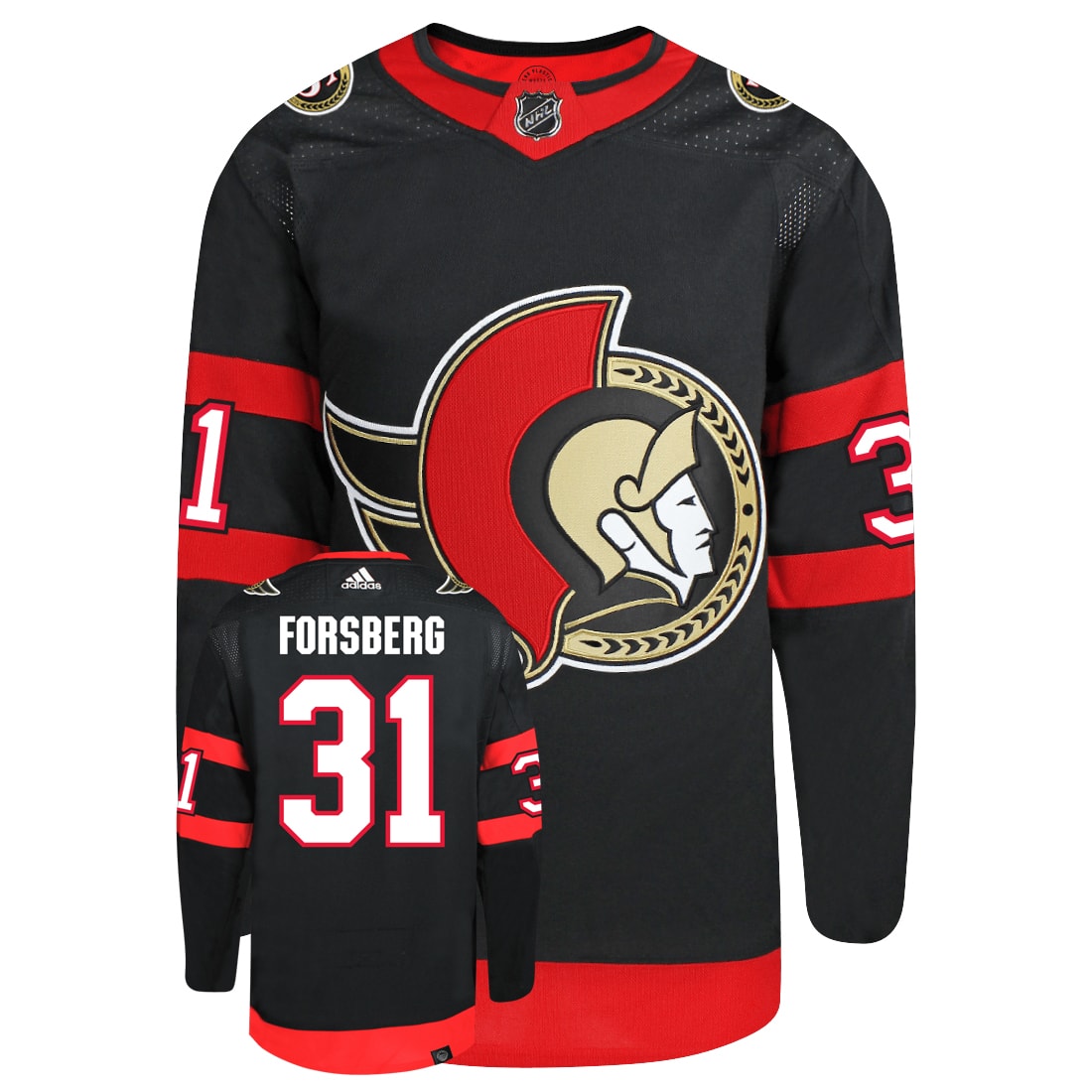 Anton Forsberg Ottawa Senators Adidas Primegreen Authentic NHL Hockey Jersey