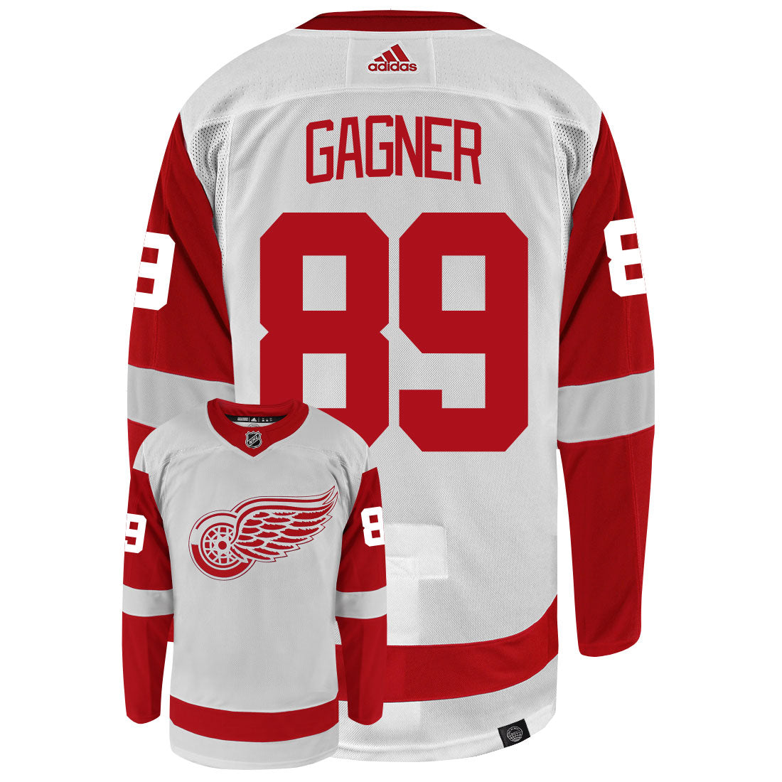 Sam Gagner Detroit Red Wings Adidas Primegreen Authentic Away NHL Hockey Jersey - Back/Front View