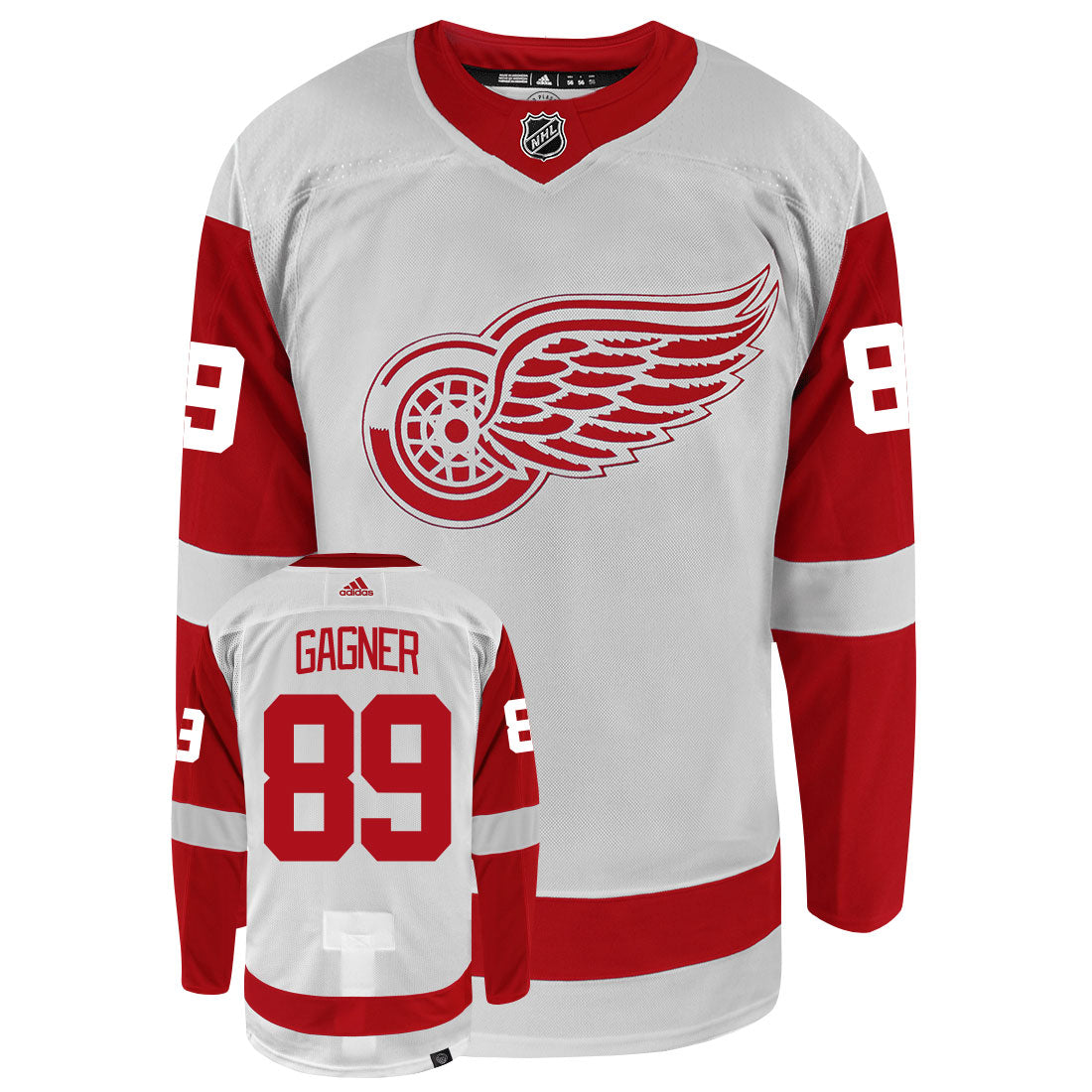 Sam Gagner Detroit Red Wings Adidas Primegreen Authentic Away NHL Hockey Jersey - Front/Back View