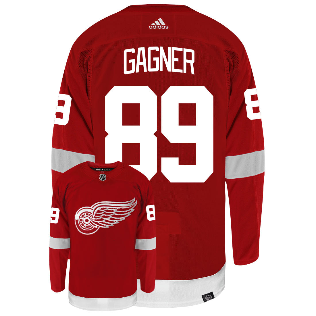 Sam Gagner Detroit Red Wings Adidas Primegreen Authentic Home NHL Hockey Jersey - Back/Front View