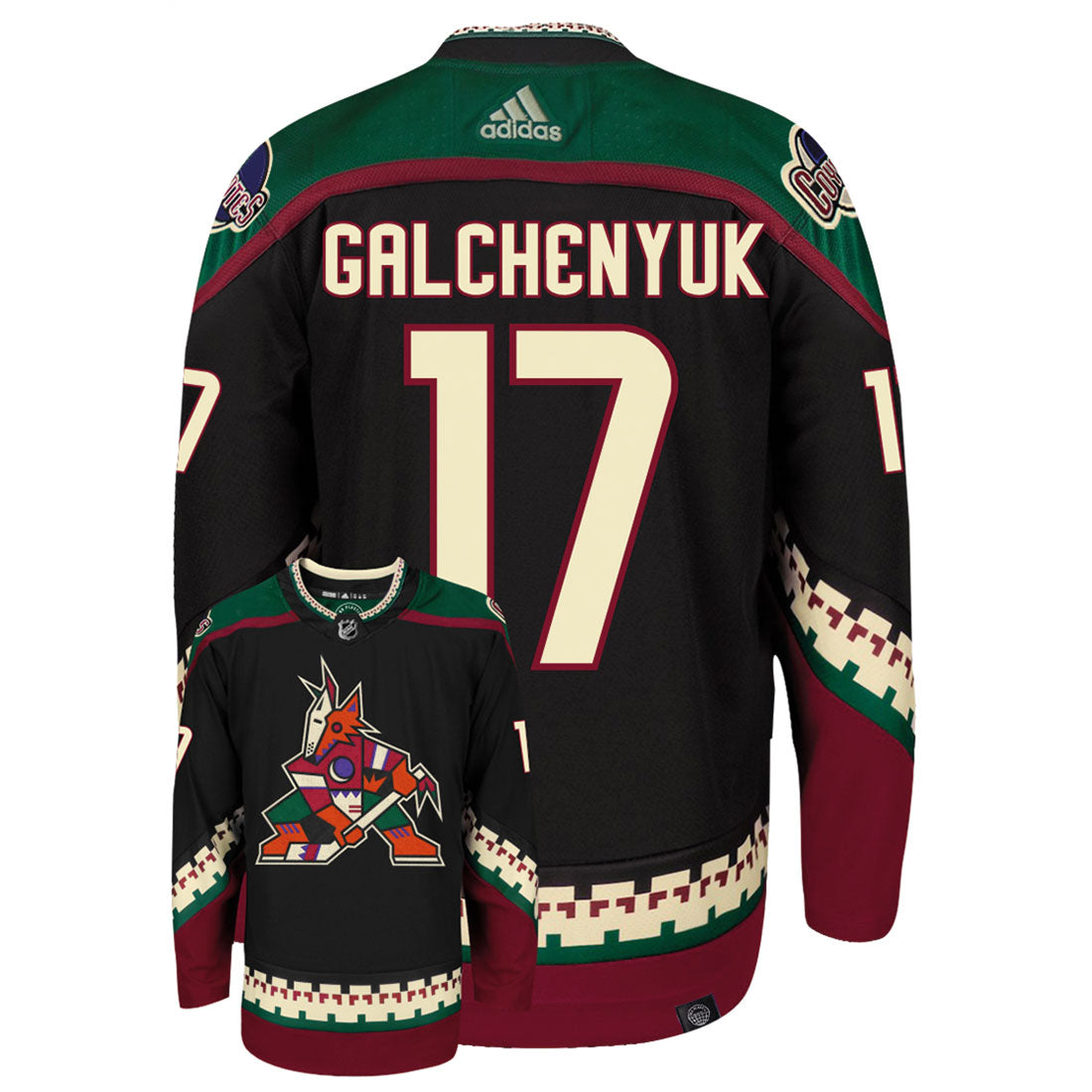 Alex Galchenyuk Arizona Coyotes Adidas Primegreen Authentic NHL Hockey Jersey - Back/Front View