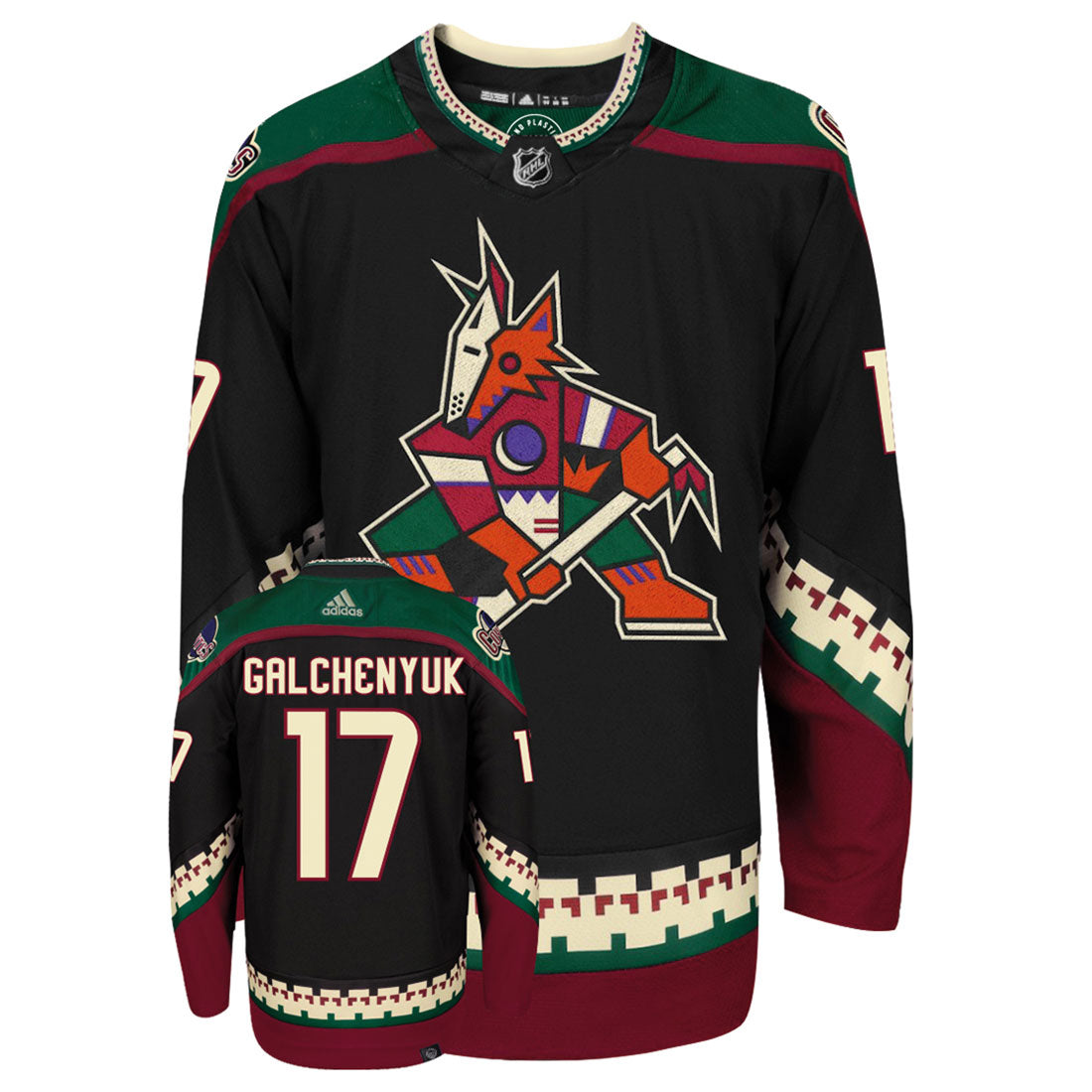 Alex Galchenyuk Arizona Coyotes Adidas Primegreen Authentic NHL Hockey Jersey - Front/Back View