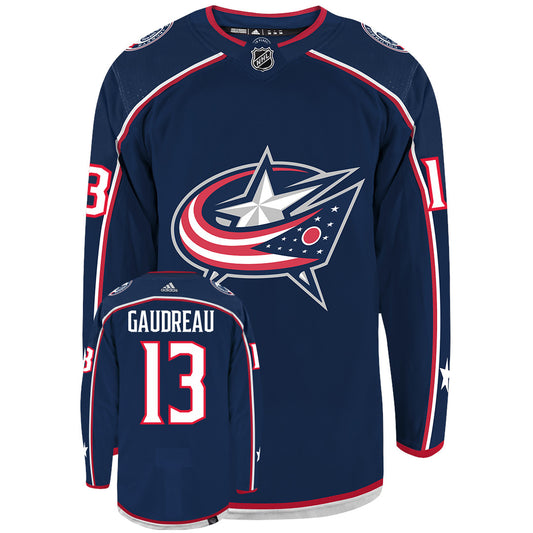 Johnny Gaudreau Columbus Blue Jackets Adidas Primegreen Authentic NHL Hockey Jersey - Front/Back View