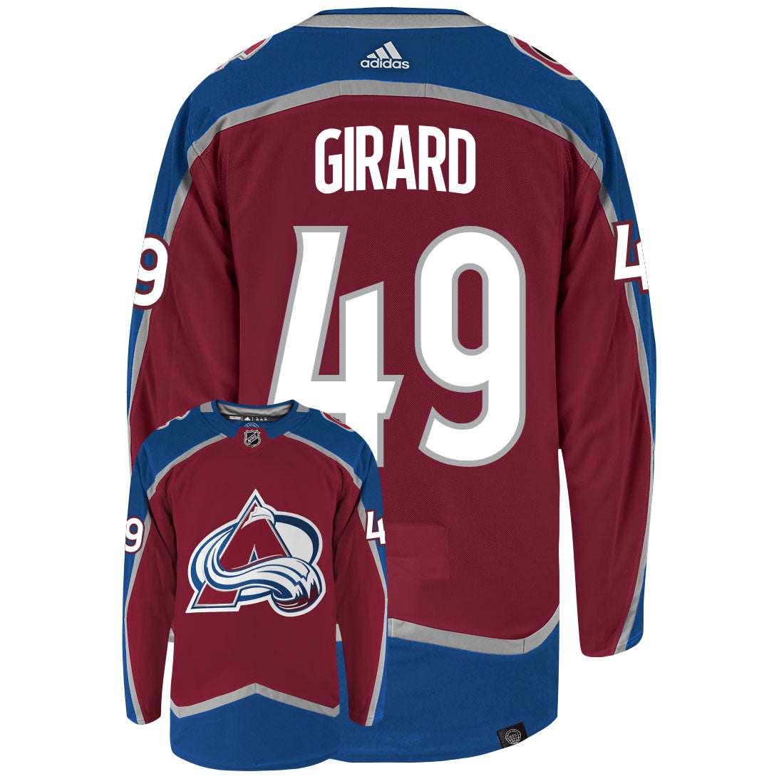 Samuel Girard Colorado Avalanche Adidas Primegreen Authentic Home NHL Hockey Jersey - Back/Front View