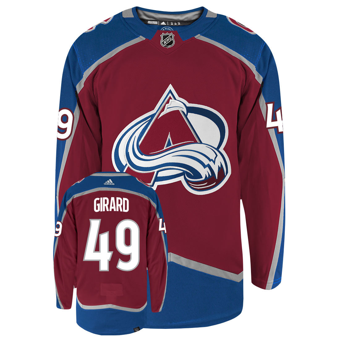 Samuel Girard Colorado Avalanche Adidas Primegreen Authentic Home NHL Hockey Jersey - Front/Back View