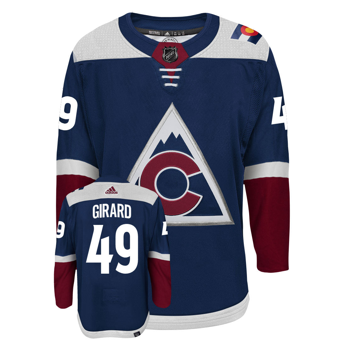 Samuel Girard Colorado Avalanche Adidas Primegreen Authentic Third Alternate NHL Hockey Jersey - Front/Back View