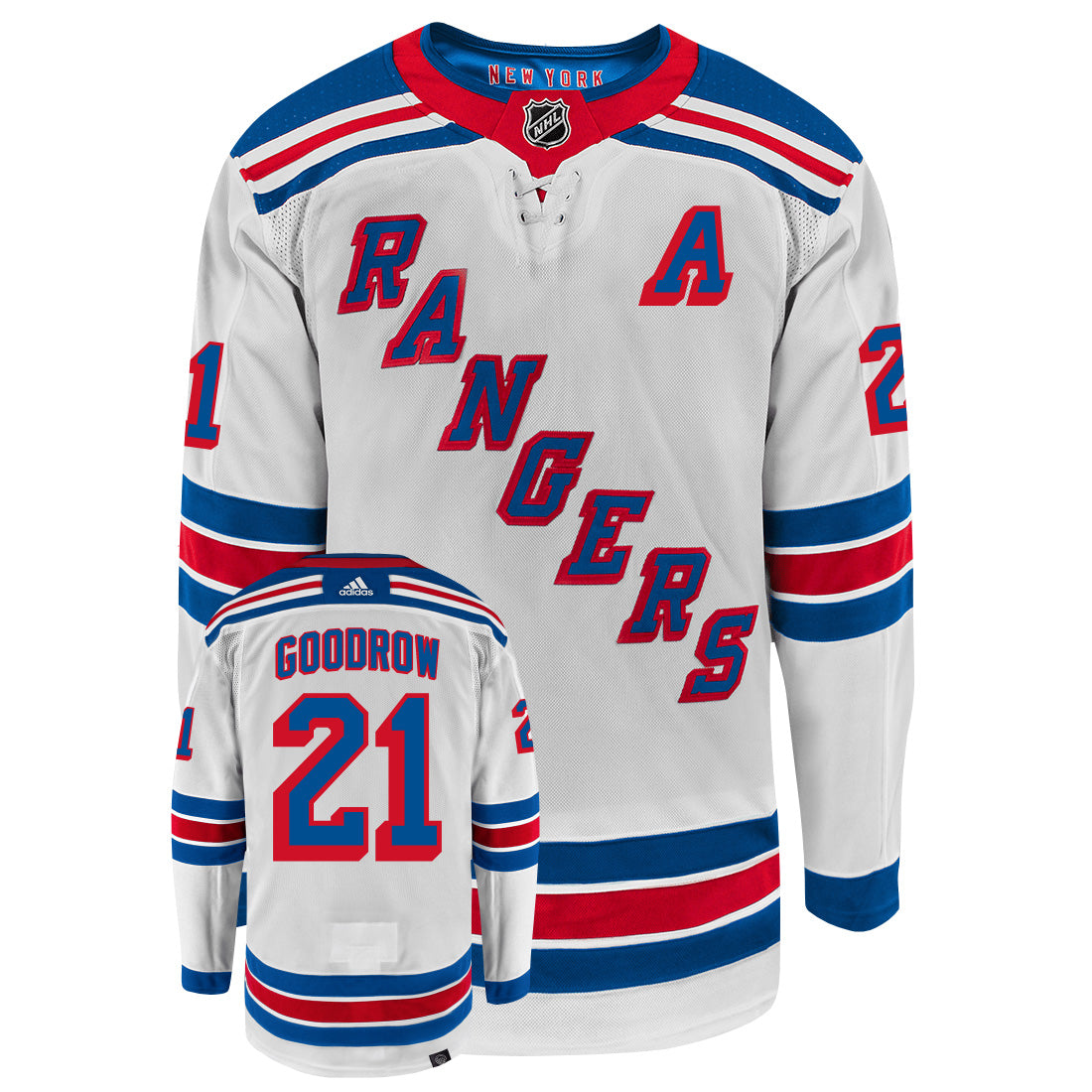 Barclay Goodrow New York Rangers Adidas Primegreen Authentic Away NHL Hockey Jersey - Front/Back View