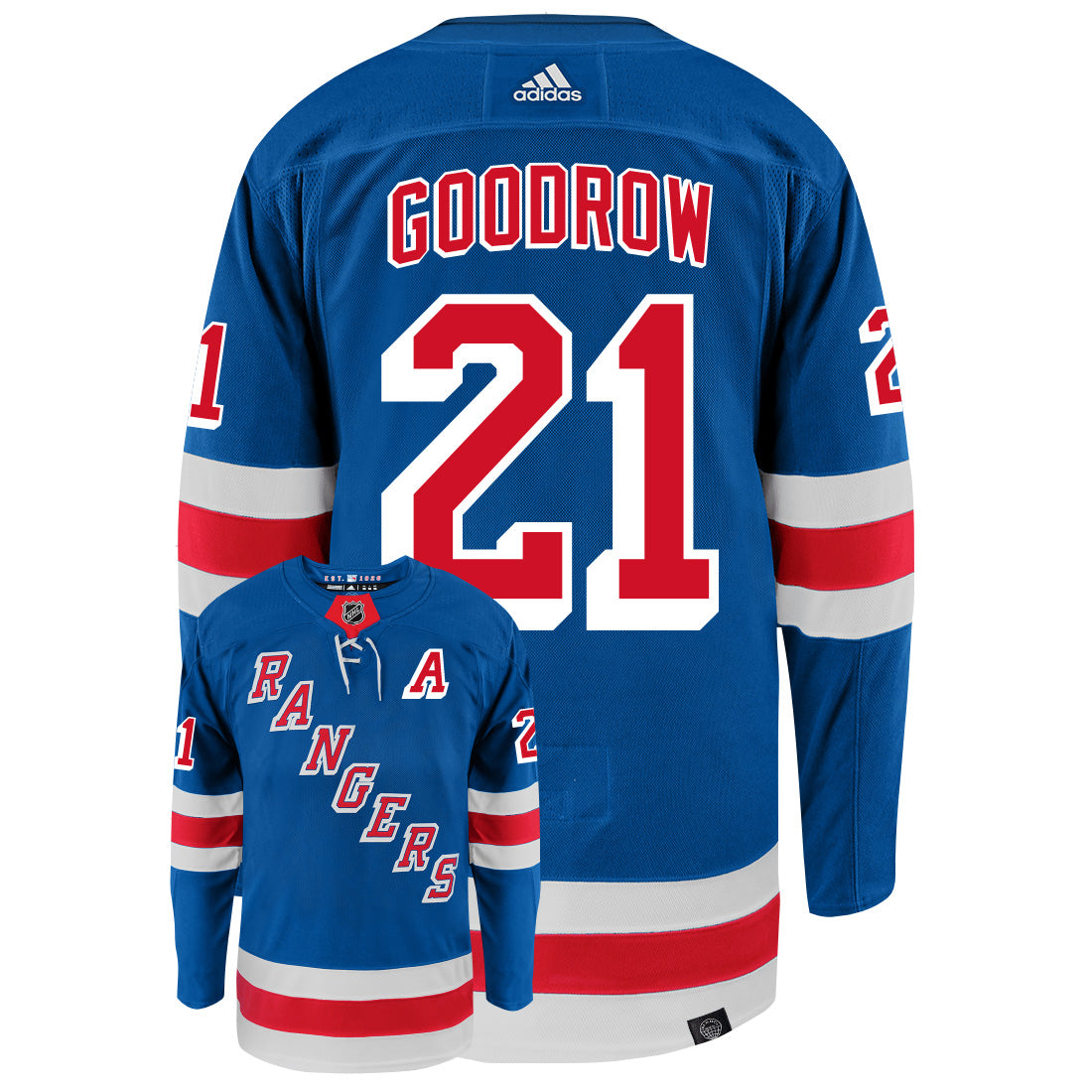 Barclay Goodrow New York Rangers Adidas Primegreen Authentic Home NHL Hockey Jersey - Back/Front View