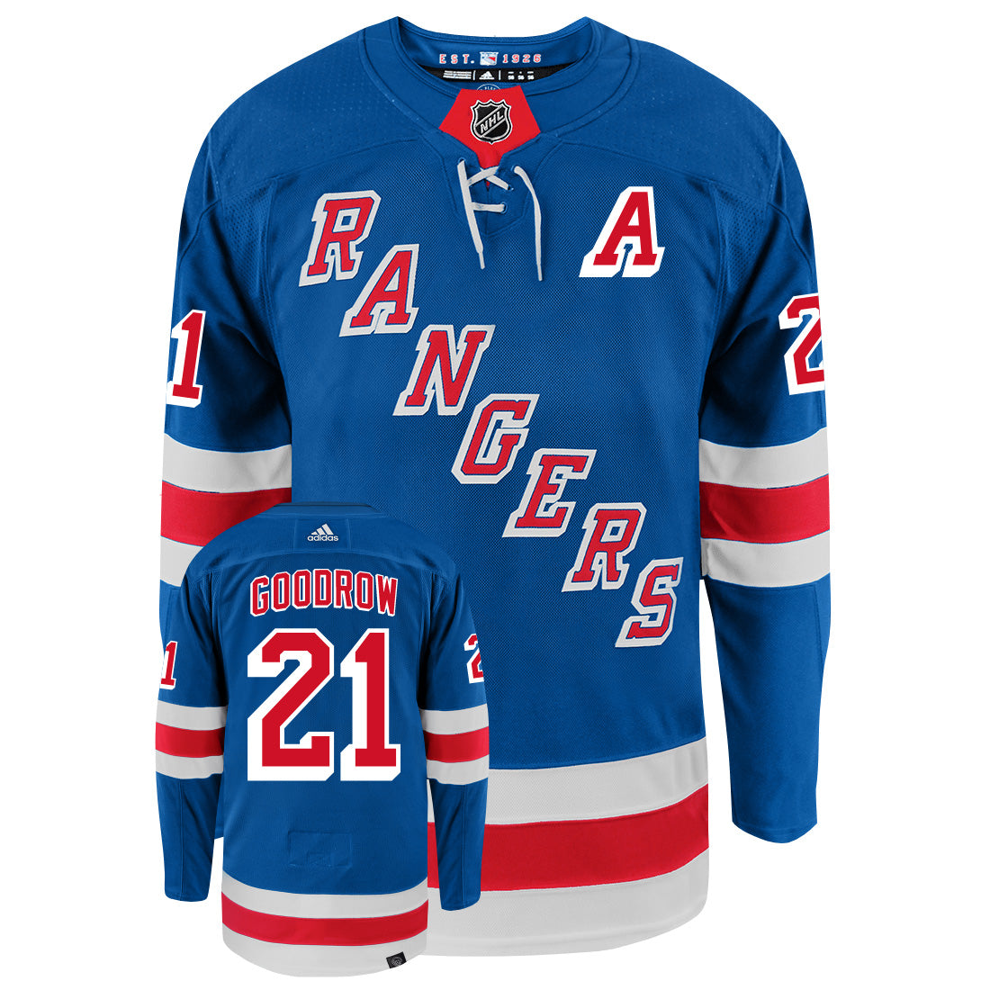 Barclay Goodrow New York Rangers Adidas Primegreen Authentic Home NHL Hockey Jersey - Front/Back View