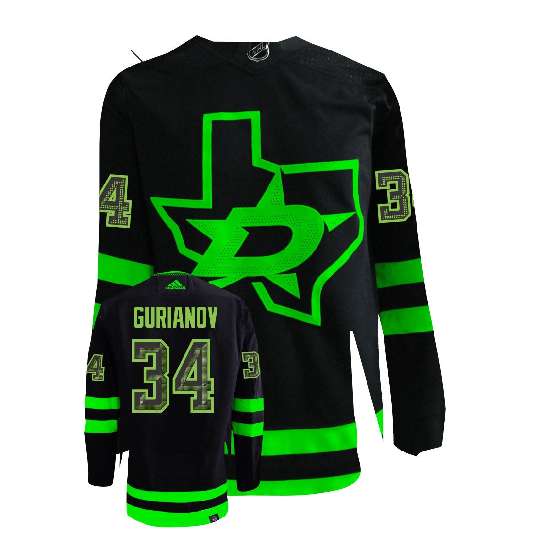 Denis Gurianov Dallas Stars Adidas Primegreen Authentic Third Alternate NHL Hockey Jersey - Front/Back View