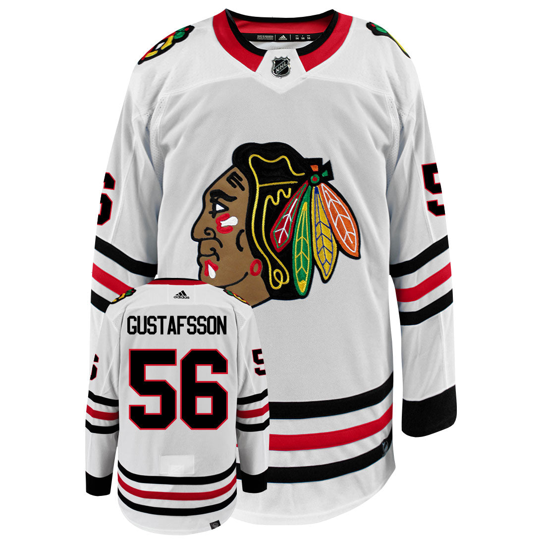 Erik Gustafsson Chicago Blackhawks Adidas Primegreen Authentic Away NHL Hockey Jersey - Front/Back View