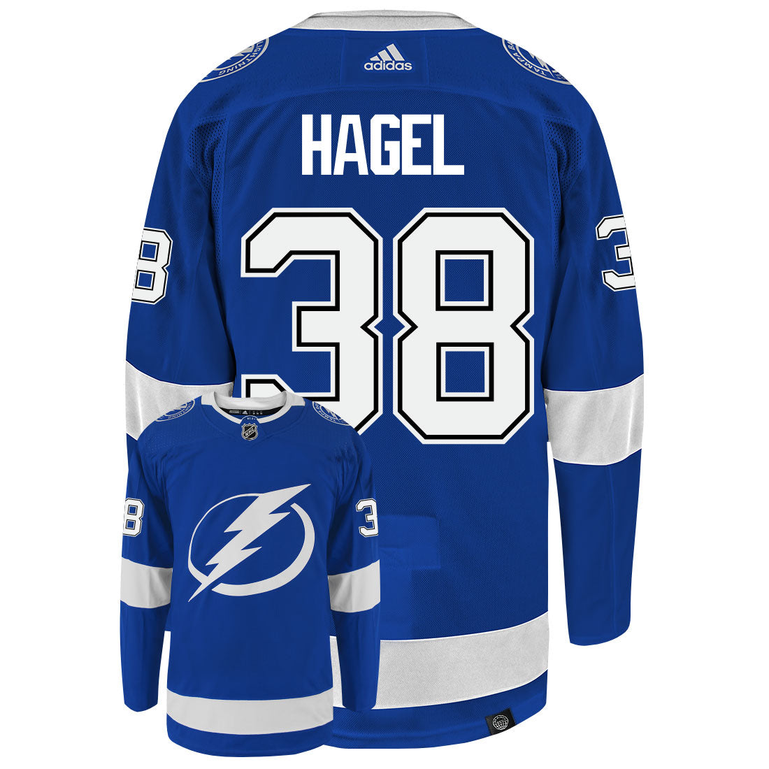 Brandon Hagel Tampa Bay Lightning Adidas Primegreen Authentic NHL Hockey Jersey - Back/Front View