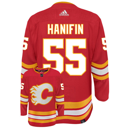 Noah Hanifin Calgary Flames Adidas Primegreen Authentic Home NHL Hockey Jersey - Back/Front View