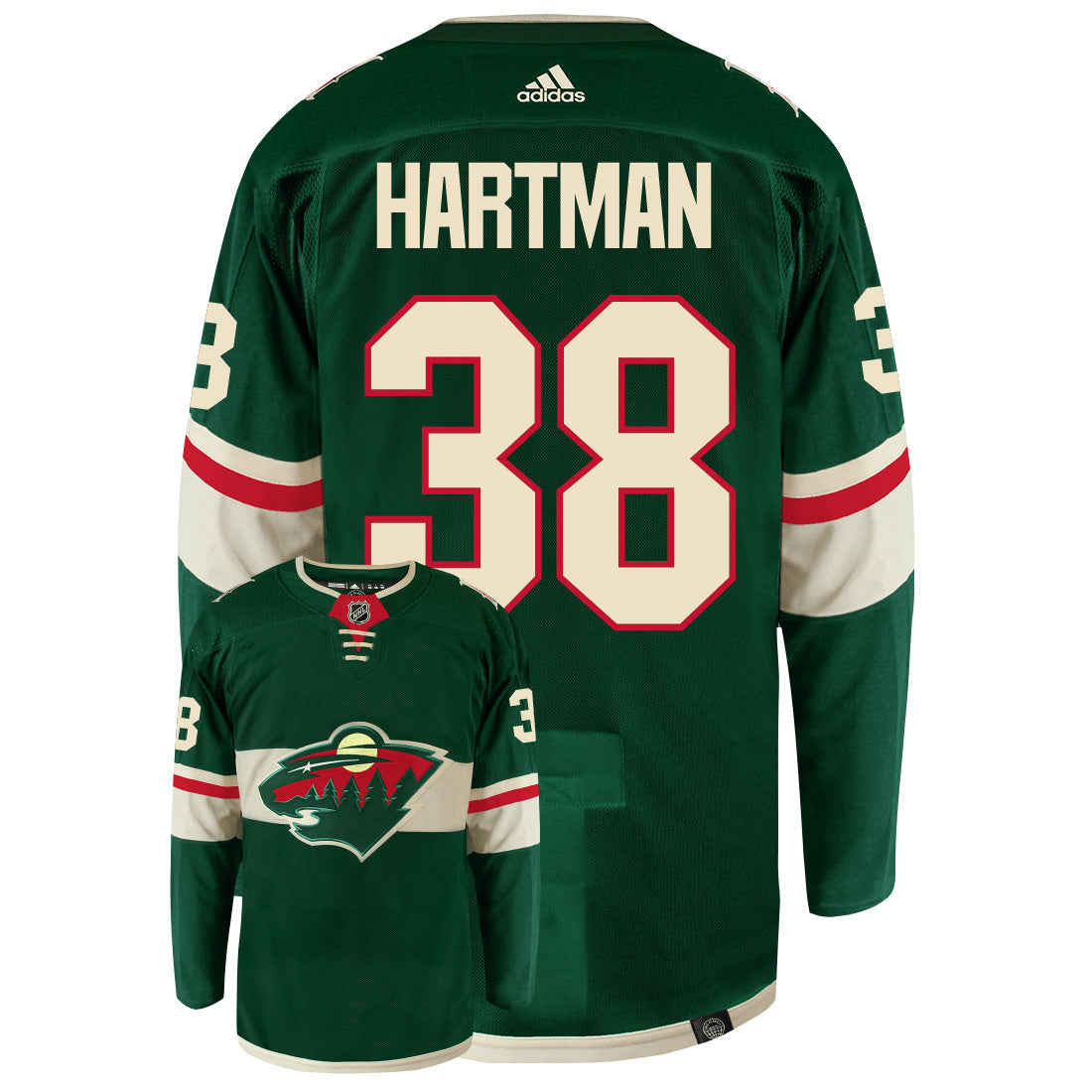 Ryan Hartman Minnesota Wild Adidas Primegreen Authentic NHL Hockey Jersey - Back/Front View