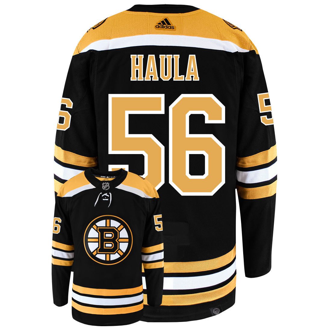 Erik Haula Boston Bruins Adidas Primegreen Authentic Home NHL Hockey Jersey - Back/Front View