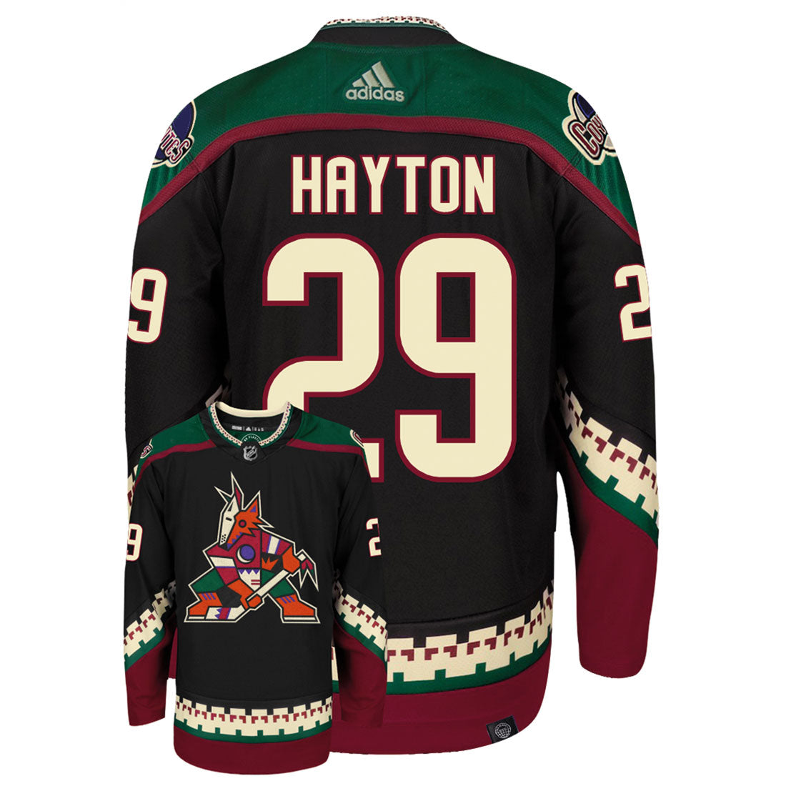 Barrett Hayton Arizona Coyotes Adidas Primegreen Authentic NHL Hockey Jersey - Back/Front View