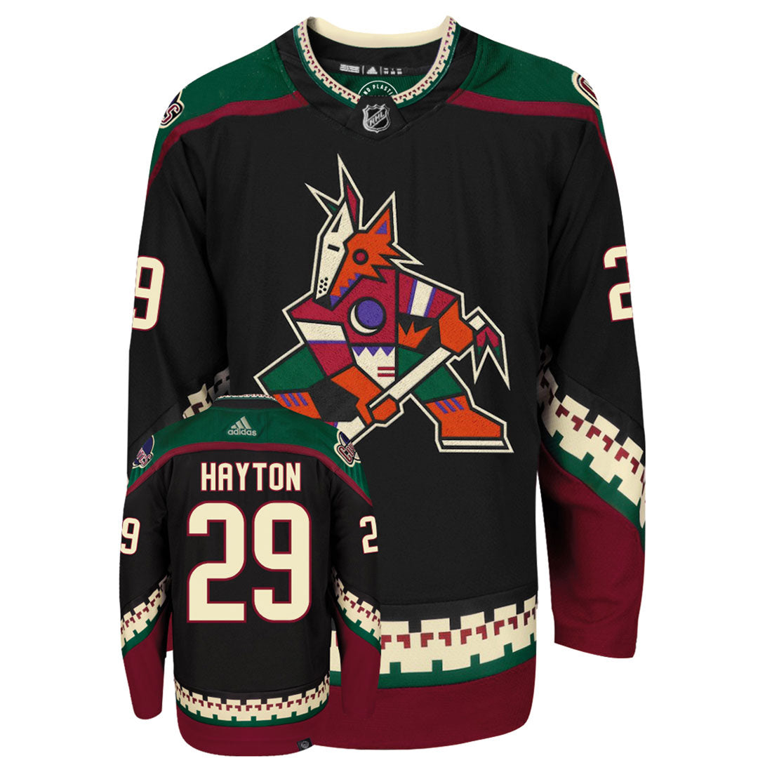 Barrett Hayton Arizona Coyotes Adidas Primegreen Authentic NHL Hockey Jersey - Front/Back View