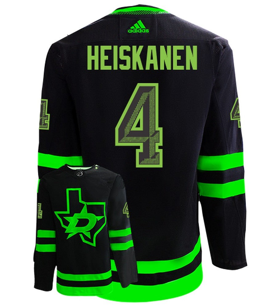 Miro Heiskanen Dallas Stars Adidas Primegreen Authentic Alternate NHL Hockey Jersey - Back/Front View