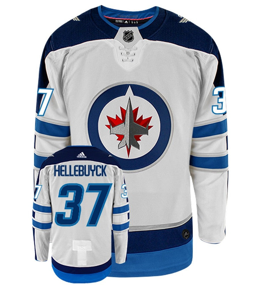 Connor Hellebuyck Winnipeg Jets Adidas Primegreen Authentic Away NHL Hockey Jersey - Front/Back View