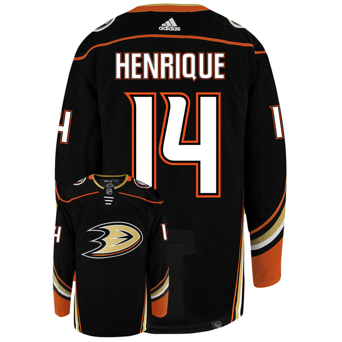 Adam Henrique Anaheim Ducks Adidas Primegreen Authentic Home NHL Hockey Jersey - Back/Front View