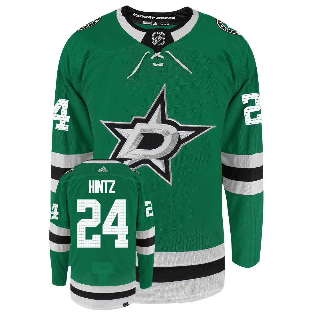 Roope Hintz Dallas Stars Adidas Primegreen Authentic Home NHL Hockey Jersey - Front/Back View
