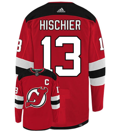 Nico Hischier New Jersey Devils Adidas Primegreen Authentic Home NHL Hockey Jersey - Back/Front View