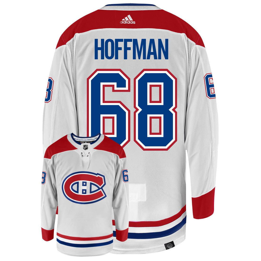 Mike Hoffman Montreal Canadiens Adidas Primegreen Authentic Away NHL Hockey Jersey - Back/Front View