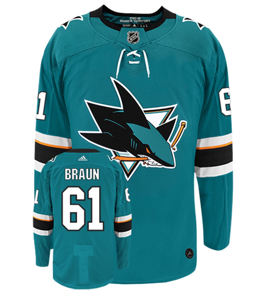 Justin Braun San Jose Sharks Adidas Authentic Home NHL Hockey Jersey