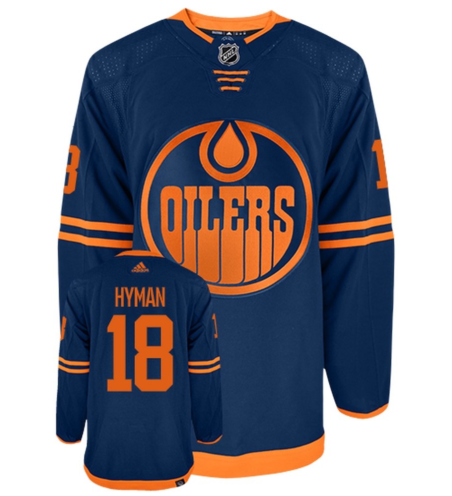 Zach Hyman Edmonton Oilers Adidas Primegreen Authentic Alternate NHL Hockey Jersey - Front/Back View