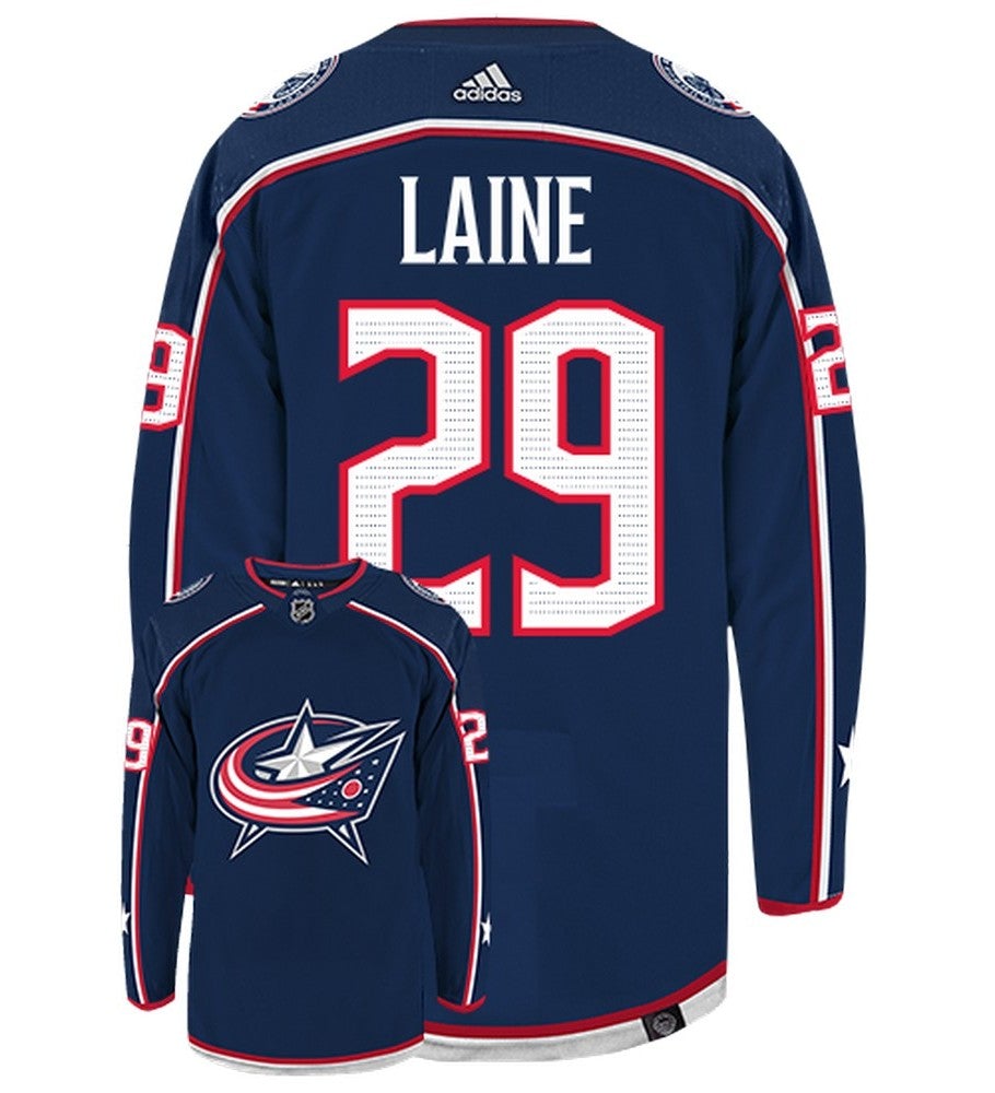Patrik Laine Columbus Blue Jackets Adidas Primegreen Authentic Home NHL Hockey Jersey - Back/Front View