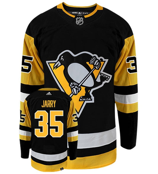 Tristan Jarry Pittsburgh Penguins Adidas Primegreen Authentic Home NHL Hockey Jersey - Front/Back View