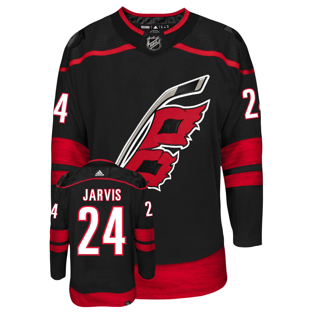 Seth Jarvis Carolina Hurricanes Adidas Primegreen Authentic Third Alternate NHL Hockey Jersey - Front/Back View