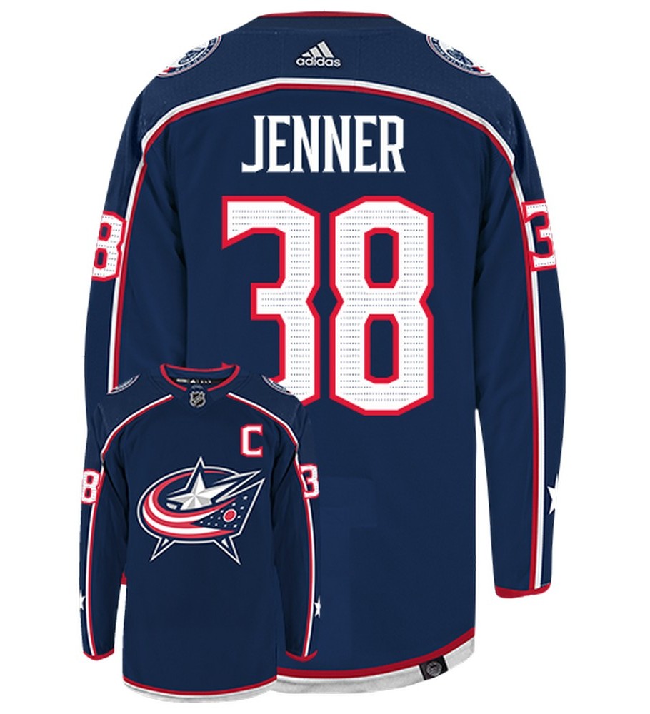 Boone Jenner Columbus Blue Jackets  Adidas Primegreen Authentic Home NHL Hockey Jersey - Back/Front View