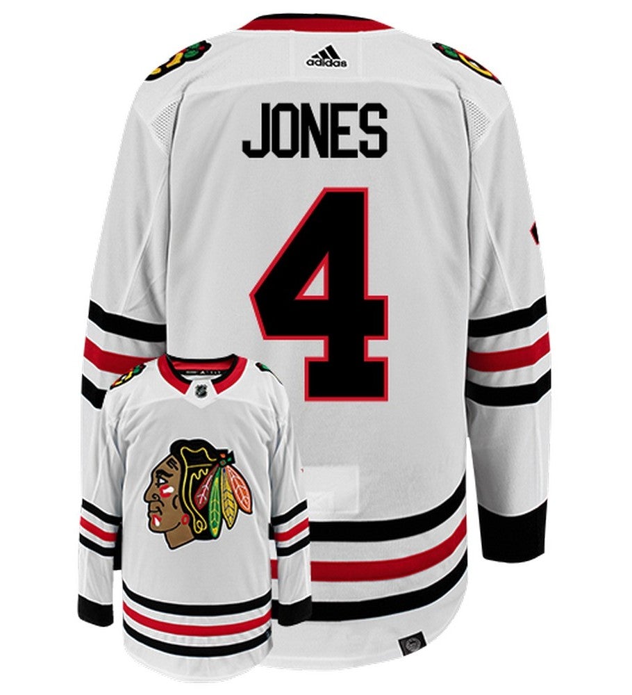 Seth Jones Chicago Blackhawks Adidas Primegreen Authentic Away NHL Hockey Jersey - Back/Front View