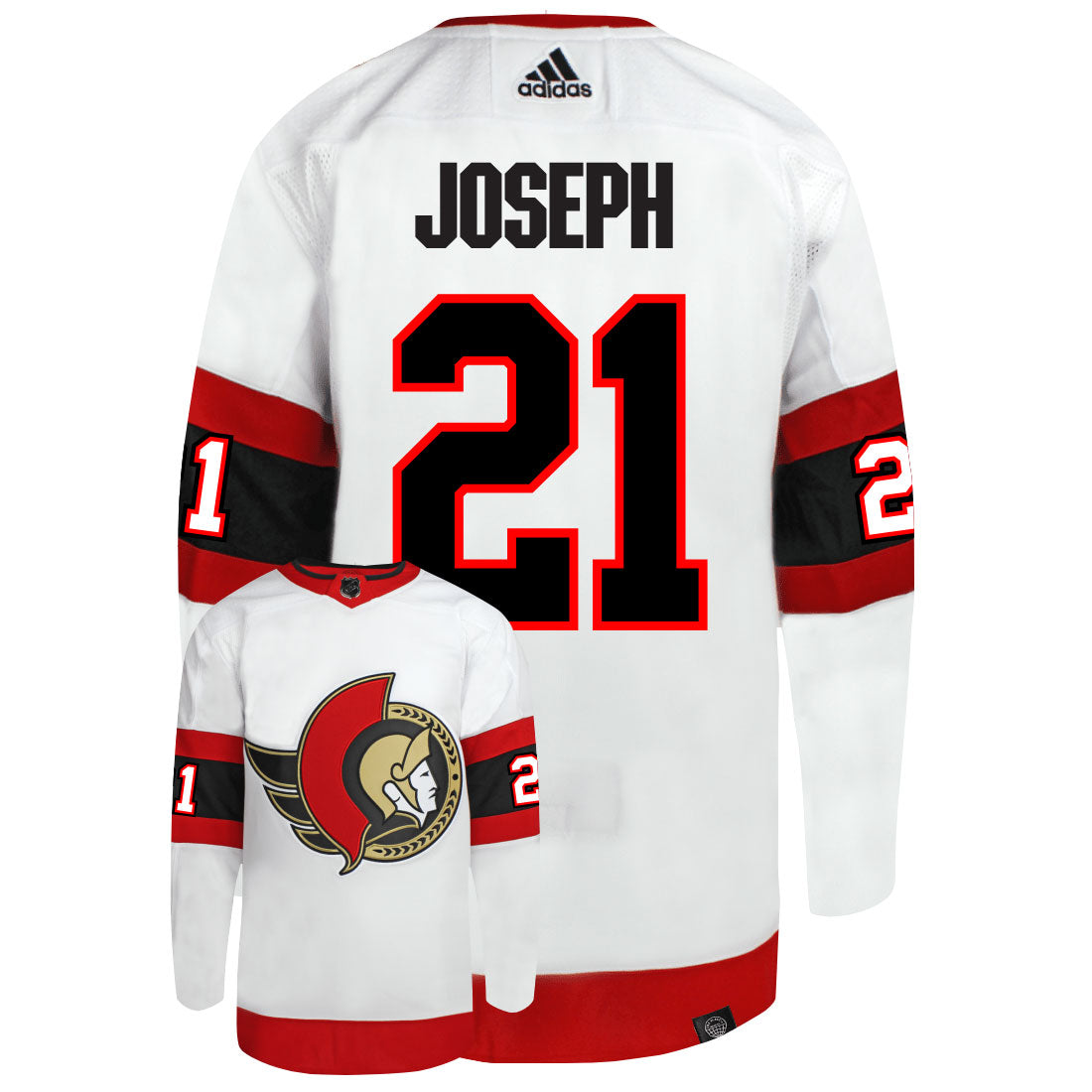 Mathieu Joseph Ottawa Senators Adidas Primegreen Authentic Away NHL Hockey Jersey - Back/Front View