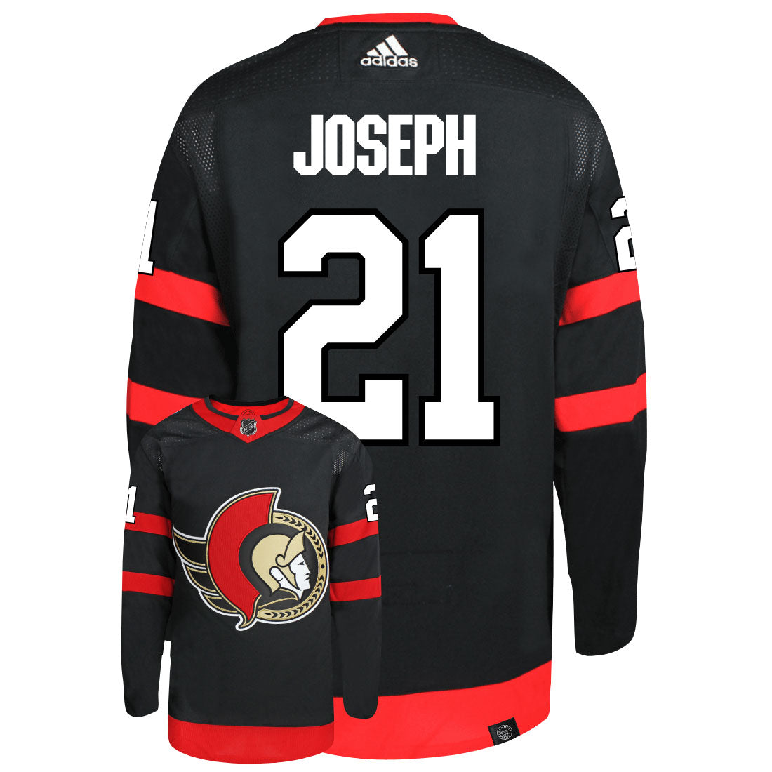 Mathieu Joseph Ottawa Senators Adidas Primegreen Authentic Home NHL Hockey Jersey - Back/Front View
