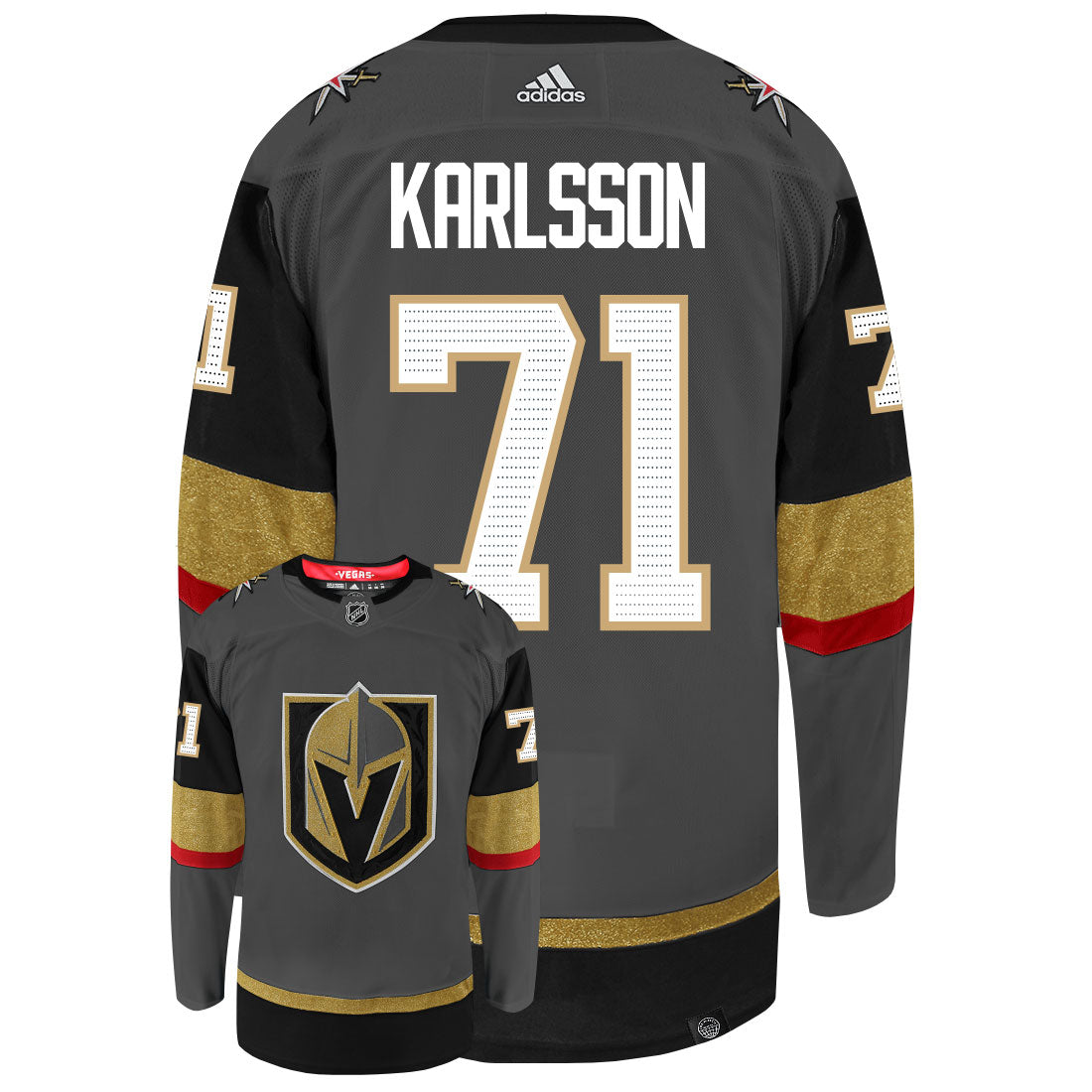 William Karlsson Vegas Golden Knights Adidas Primegreen Authentic Home NHL Hockey Jersey - Back/Front View