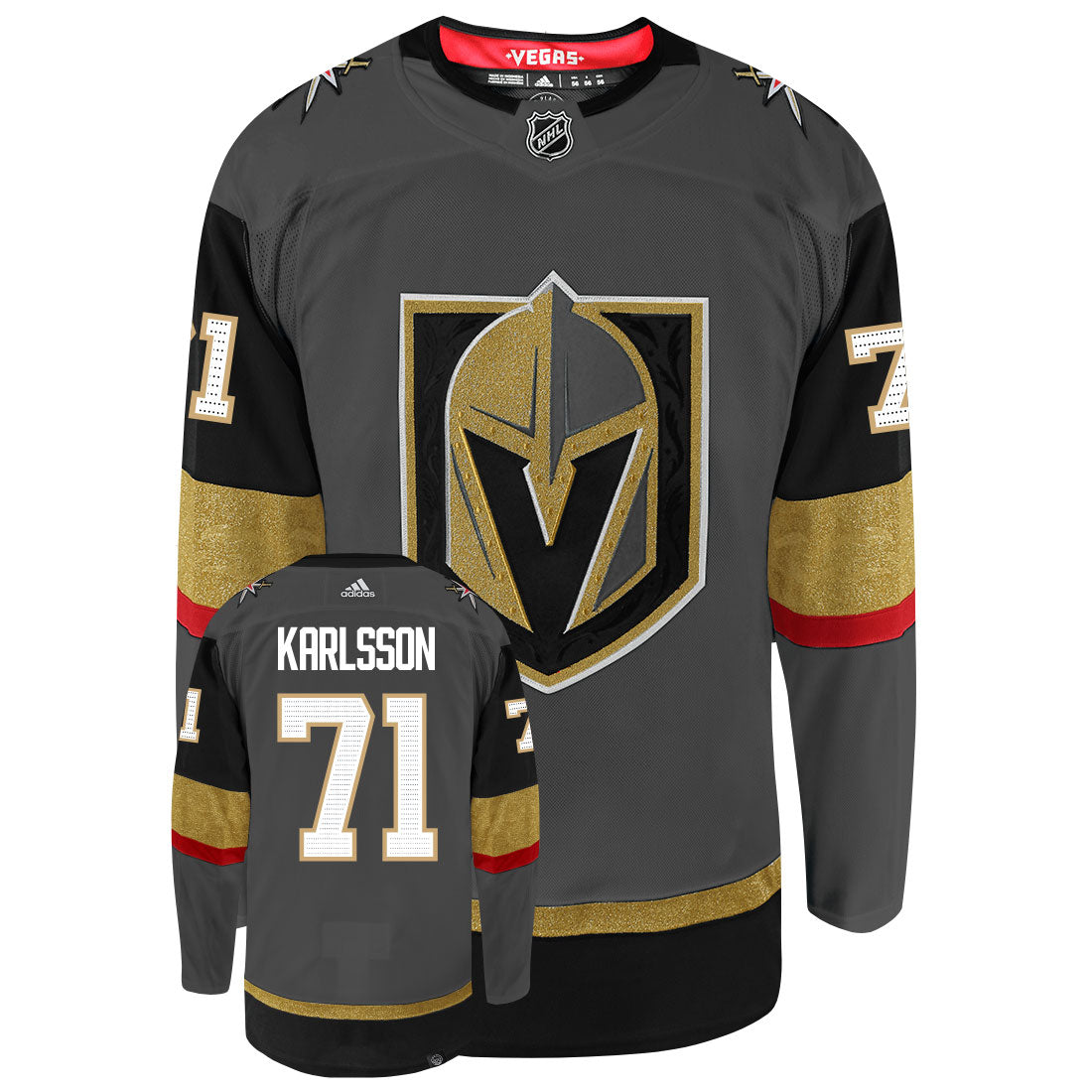 William Karlsson Vegas Golden Knights Adidas Primegreen Authentic Home NHL Hockey Jersey - Front/Back View