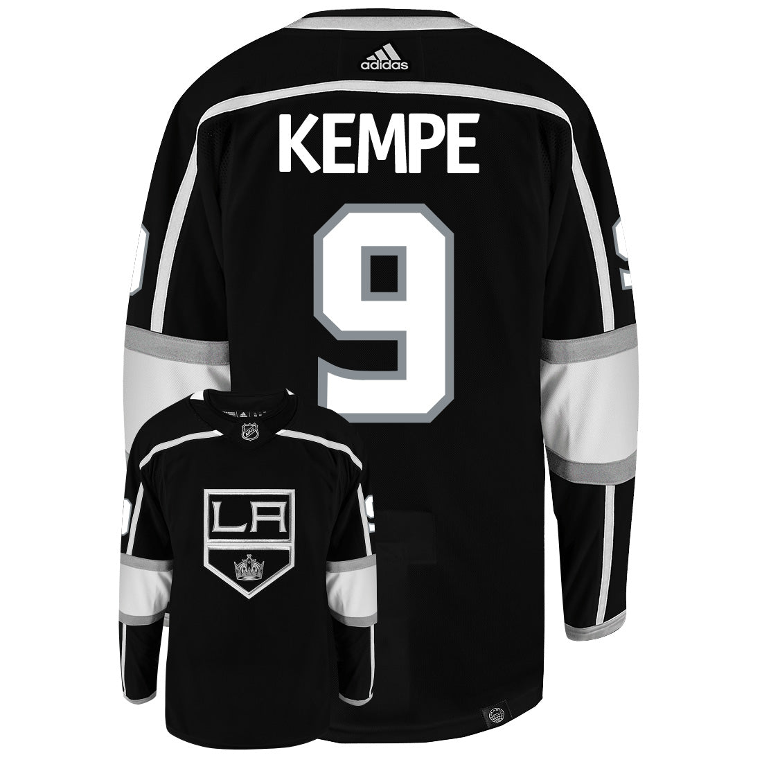 Adrian Kempe Los Angeles Kings Adidas Primegreen Authentic Home NHL Hockey Jersey - Back/Front View