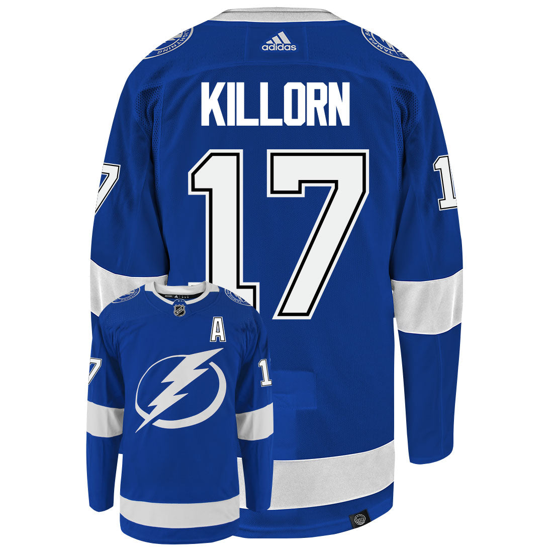 Alex Killorn Tampa Bay Lightning Adidas Primegreen Authentic Home NHL Hockey Jersey - Back/Front View