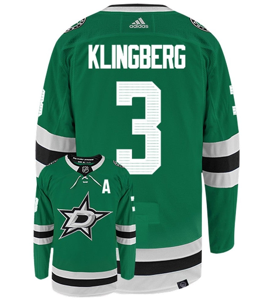 John Klingberg Dallas Stars Adidas Primegreen Authentic Home NHL Hockey Jersey - Back/Front View