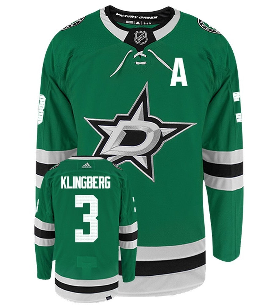 John Klingberg Dallas Stars Adidas Primegreen Authentic Home NHL Hockey Jersey - Front/Back View