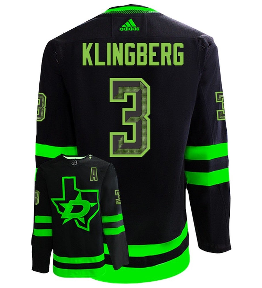 John Klingberg Dallas Stars Adidas Primegreen Authentic Alternate NHL Hockey Jersey - Back/Front View