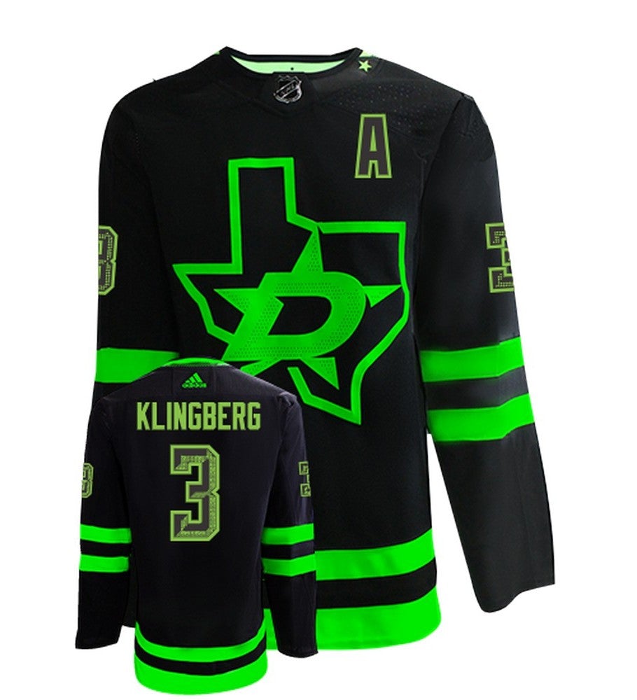 John Klingberg Dallas Stars Adidas Primegreen Authentic Alternate NHL Hockey Jersey - Front/Back View