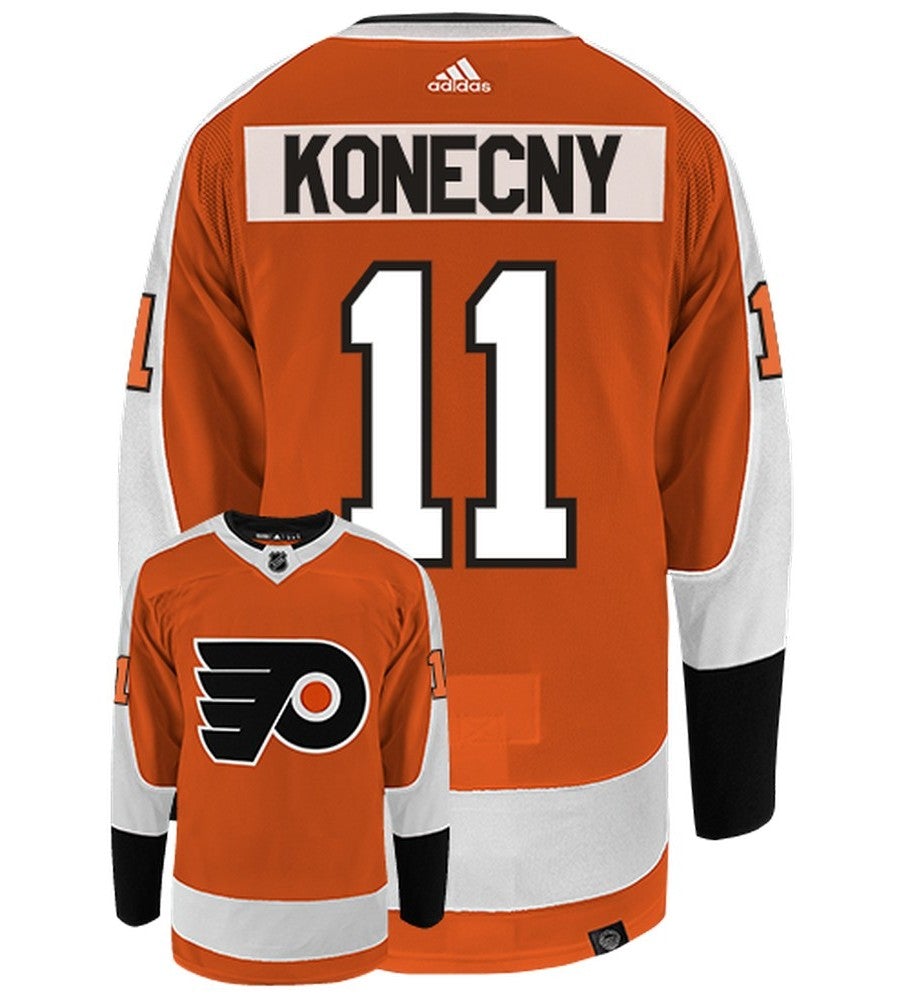 Travis Konecny Philadelphia Flyers Adidas Primegreen Authentic Home NHL Hockey Jersey - Back/Front View