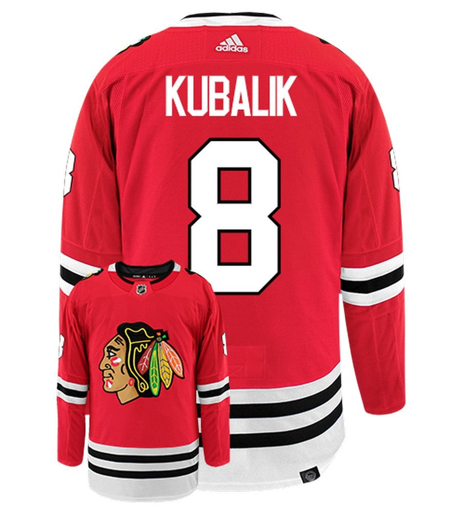 Dominik Kubalik Chicago Blackhawks Adidas Primegreen Authentic Home NHL Hockey Jersey - Back/Front View