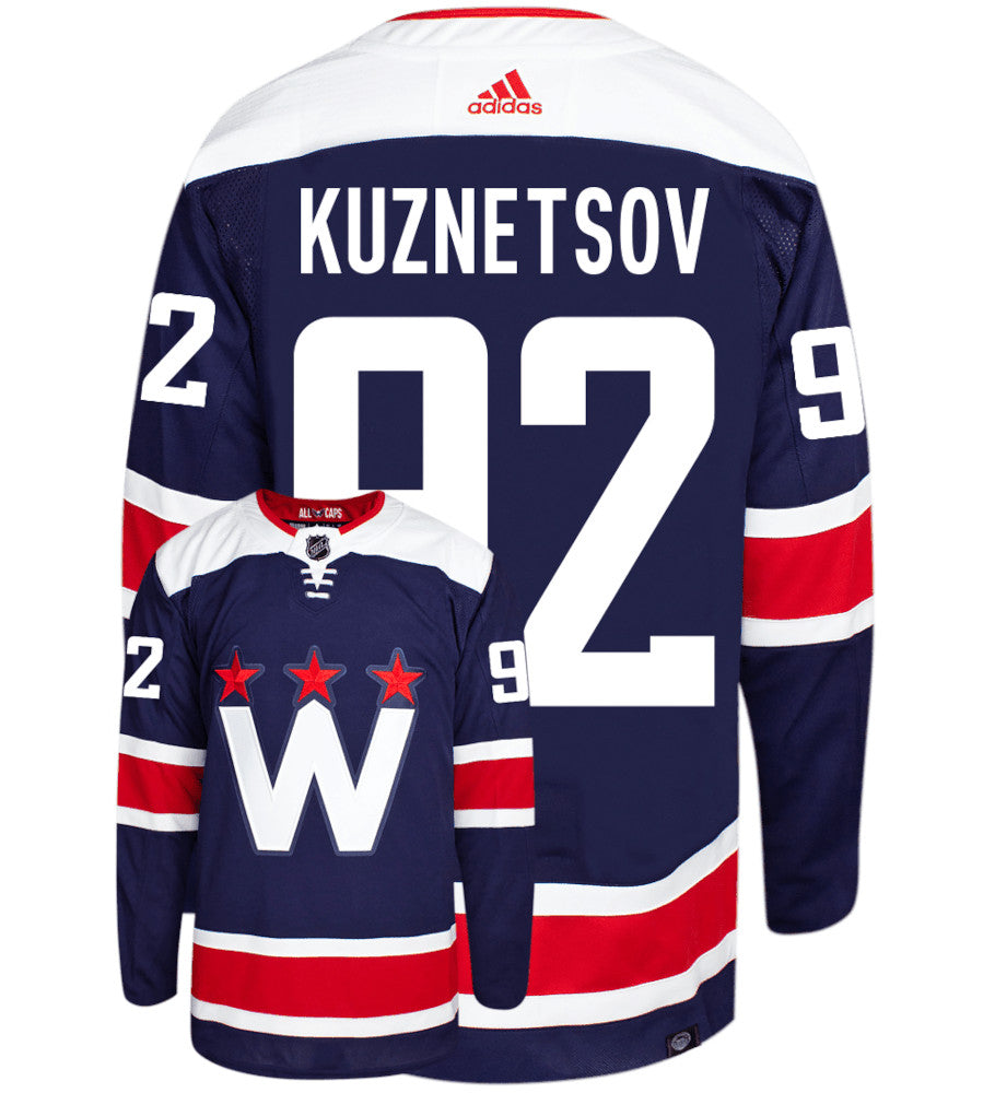 Evgeny Kuznetsov Washington Capitals Adidas Primegreen Authentic Alternate NHL Hockey Jersey - Back/Front View
